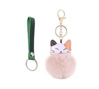 Qiwenr Llavero, Llavero Personalizado, Llavero de Coche Para Mujer, Llavero con Bonito Peluche Suave, Adecuado Para Bolsos, Llaves de Coche, Complementos Decorativos, etc(Verde + Blanquecino)