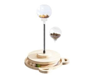 Qiwieod Pelota De Premios para Perros - Plato De Alimentación Lenta De Madera - con Dispensador De Premios para Mascotas Y Varilla Resorte | para Alimentación Lenta Interactiva Entrenamiento del