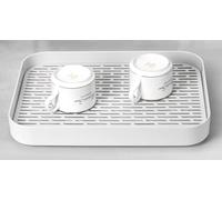 QIWODE Bandeja Escurridora de Borde Alto, Bandeja Escurreplatos Plastico 2 Niveles, Bandeja de Drenaje para Secar Tazas, Cuencos, Platos, Verduras y Frutas, Blanco