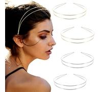 QIXCOZTI Elegante paquete de 4 diademas finas de metal de doble capa doradas. Bandas elásticas para el cabello para adolescentes y mujeres, ideales para fiestas y ocasiones especiales (2 doradas y 2