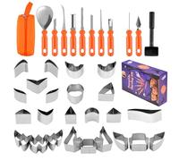qixeuoa Set para tallar calabazas de Halloween, calabaza de Halloween, juego de tallado con plantillas, 37 piezas, acero inoxidable, con juego de plantillas, para estudio, escuela, enseñanza en casa