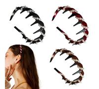 qixeuoa Tocado con dientes - Diadema vintage con dientes para frente alta - 3 piezas diadema, elegante accesorio de peinado para viajes al aire libre, viajes de negocios, casa o escuela