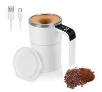 Qixfyze Eléctrica Taza Café con Termómetro LCD Integrado, 380ml Vasos Mezcladores para Batidos de Proteínas, Recargable Automáticas Taza de Autoagitación para Preparar Leche, Cacao, Etc(White-1pc)