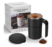 Qixfyze Eléctrica Taza Café con Termómetro LCD Integrado, 380ml Vasos Mezcladores para Batidos de Proteínas, Recargable Automáticas Taza de Autoagitación para Preparar Leche, Cacao, Etc(Black-1pc)