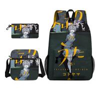Qixiaan Nanakusa Nazuna - Juego de 3 mochilas escolares Yamori Ko, mochila kawaii para adolescentes, niñas, niños, escuela secundaria, resistente al agua, ligera, tipo 1, 30x13x40cm, Juego de mochila