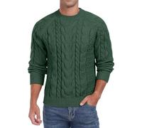 QIXING Jersey de Punto con Trenzas para Hombre Cuello Redondo Suéter Suave Casual Manga Larga Tops de Punto Texturizado para Hombre Reino Unido, verde, L