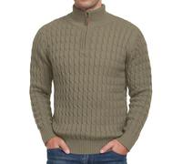 QIXING Jersey de punto trenzado con cremallera de un cuarto para hombre, cuello alto falso, grueso, suave, cremallera de 1/4, suéter de punto casual con borde acanalado, B01 Verde militar, M