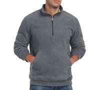 QIXING Sudadera de forro polar de gran tamaño con media cremallera para hombre, cuello alto y bordes acanalados, sudadera cálida y suave para Reino Unido, gris oscuro, XXL