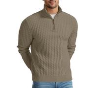 QIXING Suéter grueso con cremallera de un cuarto para hombre, de punto trenzado, cuello alto, suéter suave e informal con bordes acanalados para invierno, D01 Verde militar, XL