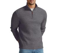 QIXING Suéter grueso con cremallera de un cuarto para hombre, de punto trenzado, cuello alto, suéter suave e informal con bordes acanalados para invierno, D05 Gris Oscuro, XL