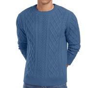 QIXING Suéteres de Hombre de Cuello Redondo de Tejido de Pescador con Cable de Manga Larga para Reino Unido, Suéteres Informales de Manga Larga de Tejido Suave con Borde acanalado, azul, XL