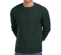 QIXING Suéteres de Hombre de Pescador Texturizado de Cable Tejido Cuello Redondo para Hombre Reino Unido Suéteres Informales de Manga Larga Suaves Tejidos de Punto con Borde Acanalado, verde oscuro, S