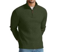 QIXING Troyer - Jersey para hombre con patrón de trenzas y patrón de gofres, suave jersey de punto informal con cremallera 1/4 y bordes acanalados, Verde militar, XL
