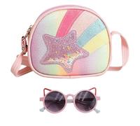 QIXNBL 1 Bolso Para Niños Con Arcoíris Brillante, 1 Pieza De Gafas De Sol Decorativas Para Niños, Bandolera De Viaje, Lindo Monedero, Gafas De Sol Con Protección Solar Para Exteriores.