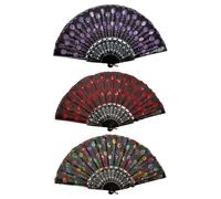 QIXNBL 3 Abanicos Plegables De Estilo Manual, Abanicos Plegables Clásicos Retro, Abanicos Étnicos Hechos A Mano, Accesorios para Espectáculos De Baile, Adecuados para Bodas, Bailes, Color.
