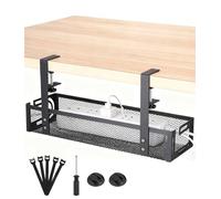 Qixora Bandeja Organizador de Cables Escritorio, 39 cm Organizador de Cables, Bandeja de Gestión de Cable para Debajo, bandeja de Gestión Cable Debajo Mesa Escritorio, Negro, Adecuado para Oficinas