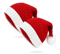 Qixuer 2 Piezas Gorros de Navidad de Punto, Gorro de Papá Noel, Gorro de Navidad para Adultos y Niños, Rojo Gorro de Papá Noel,Sombrero de Punto Rojo, Fiesta de Navidad, Elástico, Suave,Universal
