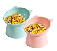 Qixuer Tazones De Plástico para Gatos, 2 Piezas Tazones De Comida para Gatos Cuenco del Gato Elevado Tazones para Gatos De Plástico Tazón De Alimentación para Mascotas Tazón Alto para Gatos