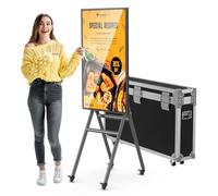 QIXZOCV Quiosco de pantalla táctil de señalización digital móvil de 43 pulgadas con funda de vuelo, soporte portátil para fotomatón con visualización de publicación de aplicaciones, póster