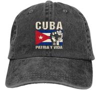 QIYAEUA Bandera Unisex Patria Y Vida - Cuba Adulto Montañismo Ajustable Clásico Lavado Casquette Sombrero Gorra de Mezclilla para Exterior