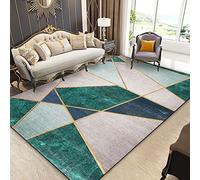QIYFOZ Alfombra Moderna con diseño geométrico de 110 x 150 cm, Antideslizante, para Dormitorio, Sala de Estar o decoración del hogar, Color Verde, Azul y Rosa con líneas Doradas, Alfombra Suave par