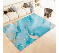QIYFOZ Alfombra Moderna de mármol Azul Claro con diseño de Acuarela, 120 x 180 cm, Que no Suelta Pelusa, Suave y esponjosa, para una decoración Elegante y acogedora de la Sala de Estar, el dormitor