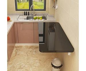 QIYFOZ Mesa Plegable de Pared para Cocina y Comedor, Escritorio Flotante Resistente para Espacios pequeños, Mesa de lavandería con Capacidad de Carga de 70 kg, Color Negro, Tama