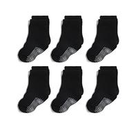 QIYIENDIAN 6 pares de calcetines antideslizantes y cálidos con puños para bebés, niños y niñas（1-3 jaar2 - C Negro）