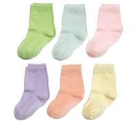 QIYIENDIAN 6 pares de calcetines antideslizantes y cálidos con puños para bebés, niños y niñas（3-5 jaar1 - multicolor A）
