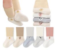 QIYIENDIAN Calcetines Antideslizantes de Algodón 5 pares calcetines para Bebé Niño Niña（Yellow duck，3-5Y