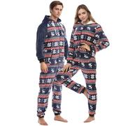 QIYUANT Pijama Navidad Familiar Cálido Franela Polar Cremallera Una Pieza Otoño Invierno Primavera Mono Ropa de Domir Entero Pijamas Navideños Familiares (Mujer_Alce Azul Marino, S)