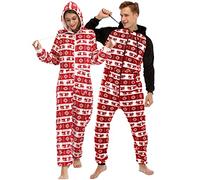 QIYUANT Pijama Navidad Pareja con Capucha Cálido Franela Polar Cremallera Una Pieza Otoño Invierno Primavera Adulto Ropa Mono Pijamas Entero con Bolsillos (Mujer Rojo S)