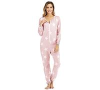 QIYUANT Pijama Una Pieza Mujer Estampado Pentagrama Suave Cremallera Pijamas Mono Entero Primavera Invierno Otoño Halloween Navidad Jumpsuit Onesie Ropa Interior de Casa Dormir (Rosa, L)