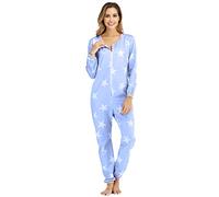 QIYUANT Pijama Una Pieza Mujer Estampado Pentagrama Suave Cremallera Pijamas Mono Entero Primavera Invierno Otoño Halloween Navidad Jumpsuit Onesie Ropa Interior de Casa Dormir (Azul, S)