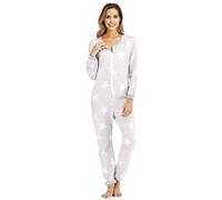 QIYUANT Pijama Una Pieza Mujer Estampado Pentagrama Suave Cremallera Pijamas Mono Entero Primavera Invierno Otoño Halloween Navidad Jumpsuit Onesie Ropa Interior de Casa Dormir (Gris, M)