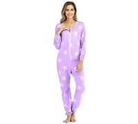 QIYUANT Pijama Una Pieza Mujer Estampado Pentagrama Suave Cremallera Pijamas Mono Entero Primavera Invierno Otoño Halloween Navidad Jumpsuit Onesie Ropa Interior de Casa Dormir (Morado, XL)