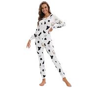 QIYUANT Pijama Una Pieza Mujer Suave Botón Pijamas Mono Entero Manga Larga Primavera Invierno Otoño Halloween Navidad Jumpsuit Onesie Ropa Interior de Casa Dormir (Vacas, M)