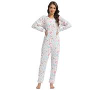 QIYUANT Pijama Una Pieza Mujer Suave Botón Pijamas Mono Entero Manga Larga Primavera Invierno Otoño Halloween Navidad Jumpsuit Onesie Ropa Interior de Casa Dormir (Caballo Arcoíris, M)