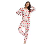 QIYUANT Pijama Una Pieza Mujer Suave Botón Pijamas Mono Entero Manga Larga Primavera Invierno Otoño Halloween Navidad Jumpsuit Onesie Ropa Interior de Casa Dormir (Amor Osos, S)