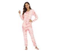 QIYUANT Pijama Una Pieza Mujer Suave Botón Pijamas Mono Entero Manga Larga Primavera Invierno Otoño Halloween Navidad Jumpsuit Onesie Ropa Interior de Casa Dormir (Teñido Anudado Rosa, S)
