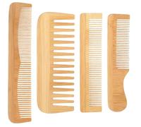 Qiyuda Juego de 4 peines de bambú para el pelo, antiestático, natural, dientes finos y anchos