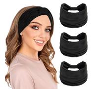 QIYUDA Paquete de 3 diademas anchas para mujer, color negro, extra anchas, anudadas, elásticas, antideslizantes, elegantes vendas para la cabeza