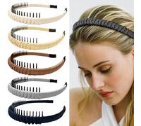 QIYUDA Paquete de 5 diademas trenzadas con dientes para mujer, diademas antideslizantes (blanco, negro, caqui, marrón, gris)