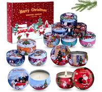 Qizeion Juego de regalo de velas perfumadas de Navidad, 12 unidades de 85 g, velas de aromaterapia, regalos para mujeres, velas de cera de soja, regalo para madre portátil, latas de hojalata de viaje