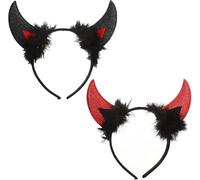 QIZHIQIAMY Diadema de Cuernos de Diablo Halloween Rojo y Negro Diadema Orejas de Diablo Para Adultos, Niños, Parejas, Accesorio Halloween Disfraces de Terror (Peluche)