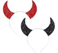 QIZHIQIAMY Diadema de Cuernos de Diablo Halloween Rojo y Negro Diadema Orejas de Diablo Para Adultos, Niños, Parejas, Accesorio Halloween Disfraces de Terror (Lentejuelas)