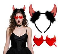 QIZHIQIAMY Diadema Halloween 2 Piezas Diademas Cuernos de Diablo, Orejas de Gato, Calabaza Murcielago para Niños Mujer Halloween Carnaval Disfraz Accesorios (Diablo B)