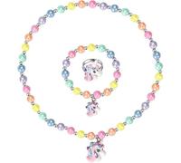 QIZHIQIAMY Unicornio Collar Pulsera Anillo 3 Piezas Conjunto de Unicornio Joyas Cuentas de Colores Joyas Para Niñas Regalo de Cumpleaños y Fiesta