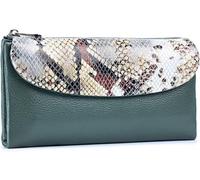 QIZLDBGF Cartera grande de piel auténtica con tres pliegues para mujer, cartera serpentina de diseño, clip para tarjetas de crédito blindado RFID, puede contener 10 o más tarjetas y teléfonos