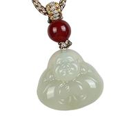 QIZLDBGF Colgante de jade natural Hotan abrazando Buda, regalo para el día de San Valentín, colgante de Buda riendo universal, collar de amuleto de la suerte, cuerda ajustable, joyería de jade